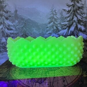 Vintage Fenton Uranium Custard Hobnail Planter 8.5”